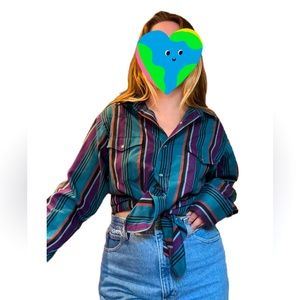 SOLD Vintage Wrangler Western Cowboy Cut Retro Striped Pearl Snap Shirt